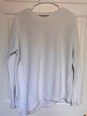 Athleta Asymmetrical Cream Ribbed Knit Crew Sweater